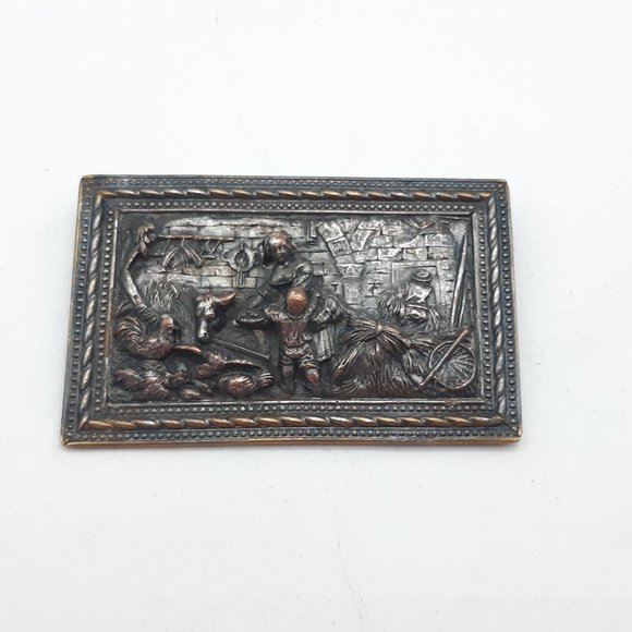 Vintage Copper Brooch With Farm Scene in Birks Box - Picture 3 of 11